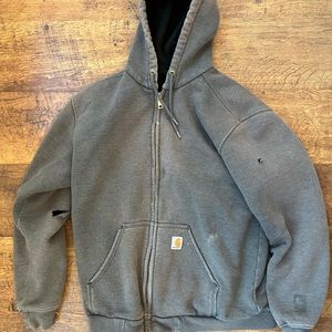 Vintage Carhartt Hoodie Mens M Gray Workwear Jacket Thermal Lined Rain Defender